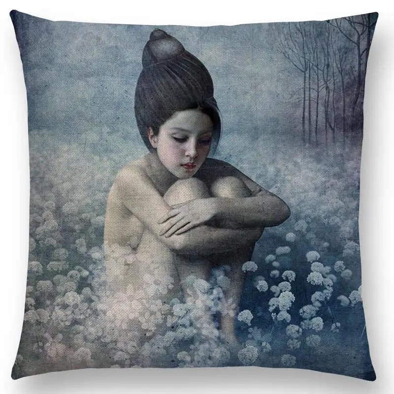 New Elegant Lady Cute Girl Shakespeare Imagine Fantasy Oil Painting Dreamy Feeling Fable Fate Thorw Pillow Case Cushion Cover