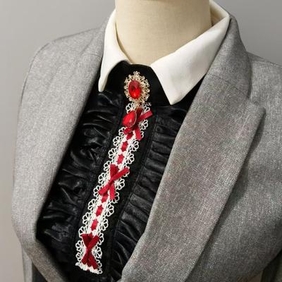 Vitorianos Colonial Babado Cetins Jabô Colarinho Falso Gravata de Cristal Traje Medieval Frente de Camisa Colarinho de Pescoço Destacável