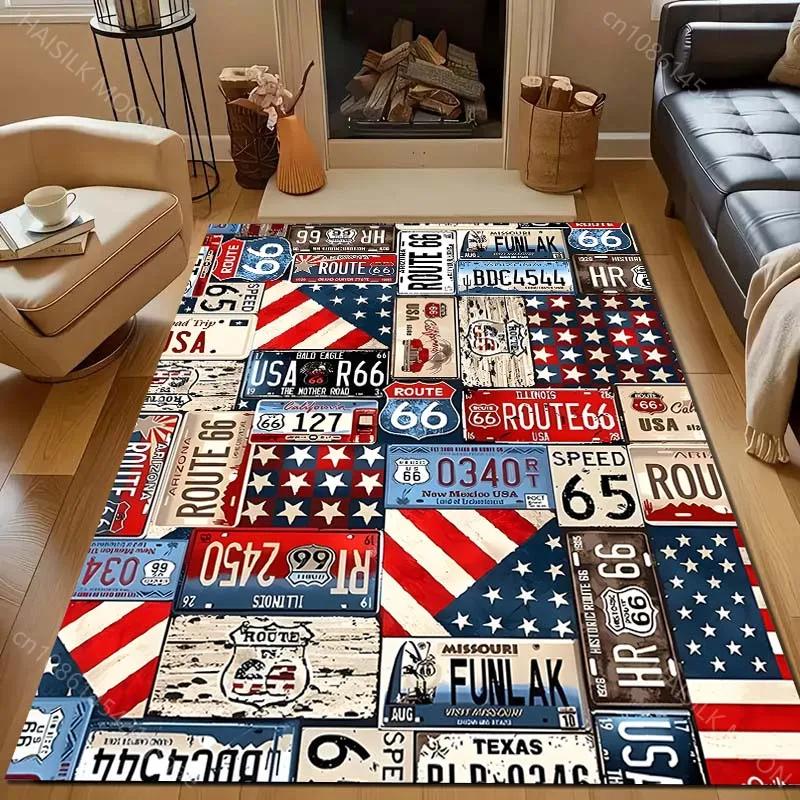 3D HD American Highway Sign Print Carpet Living Room Rug, Indoor Carpet for Bedroom Dining Room, Office Large Area Mat Gifts