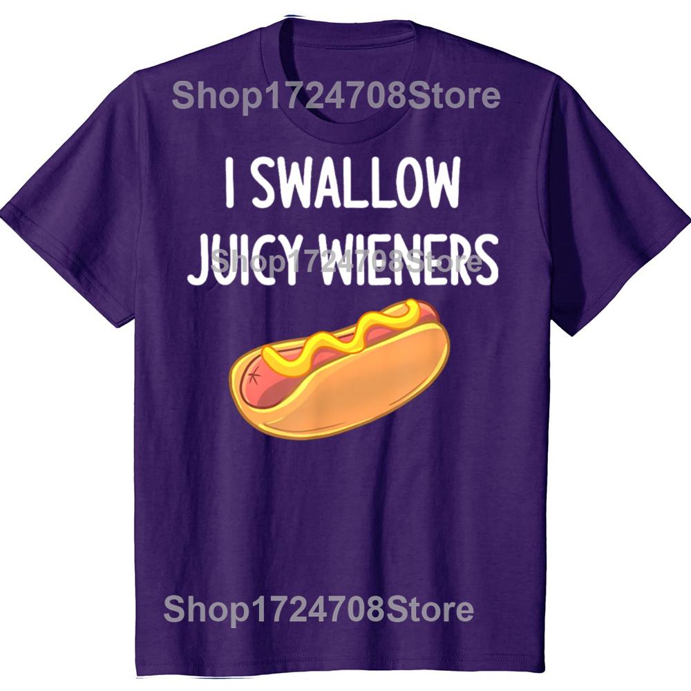 Смешные I Swallow Juicy Wieners Графические футболки с хот-догом Мужские Женские Мода Повседневная Футболка 100% Хлопок Свободная Оверсайз Футболка 4XL
