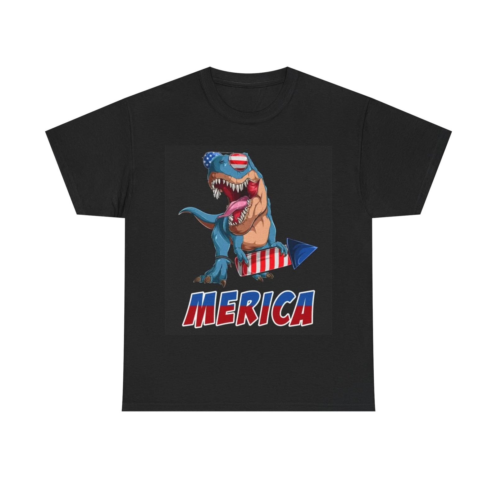 Men s and Women s T-shirts American Flag Dinosaur M