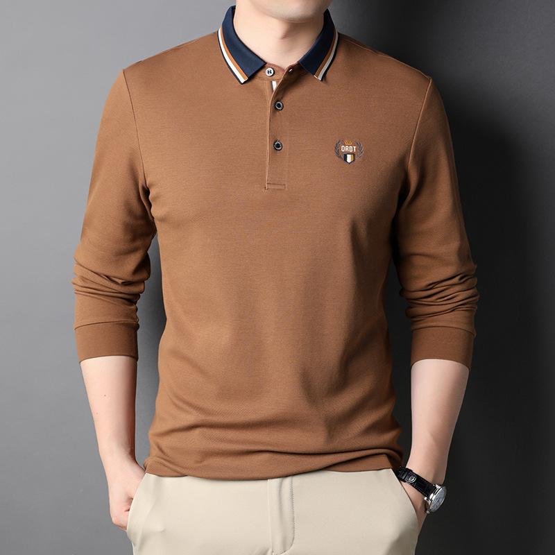 Spring and Autumn New Men's Clothing for Young and Middle-aged Men Long-sleeved T-shirts Korean Version Solid Color Casual Long-sleeved POLO Shirts