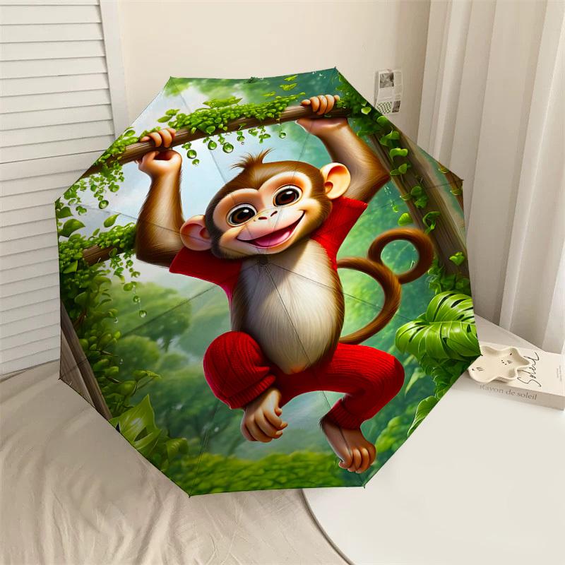 

1PC Monkey JungleUmbrella-8-Rib Reinforced, Automatic Open, Lightweight & Durable, Cute Fashion Accessory for Outdoor-P172
