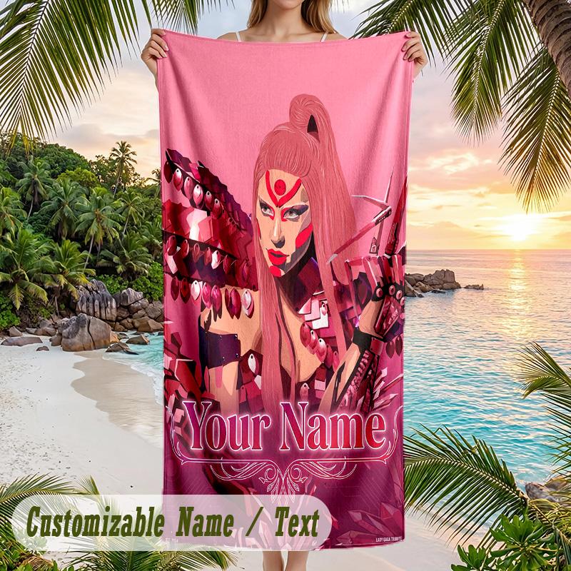 Lady Gaga Strandtuch, Personalisierter Benutzerdefinierter Name Text, Schnelltrocknendes Großes Saugfähiges Handtuch Für Strand Pool