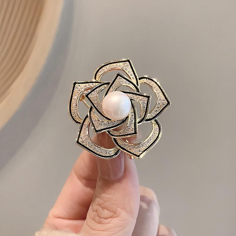 

Корейская элегантная цветочная брошь с животным: Высококлассная женская брошь-булавка для воротника пальто или костюма