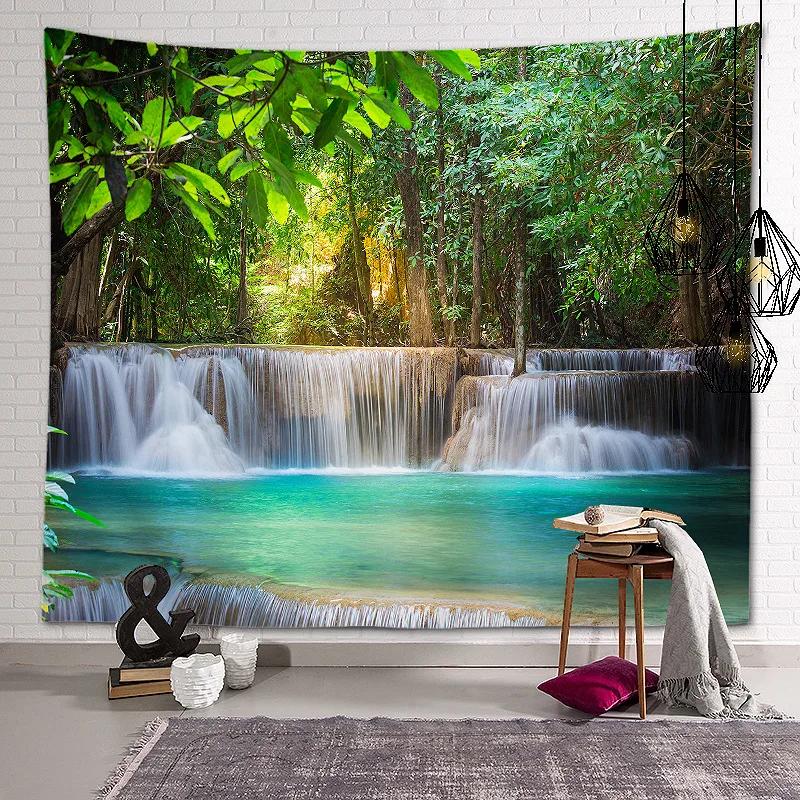 New Landscape Tapestry Tree Hole Window Beautiful Wall Cloth Green Forest  Background Painting