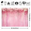 2D Elegant Pink Flower & Sheer Curtain Backdrop, 2D Flat Banner for Photoshoot & Live Stream