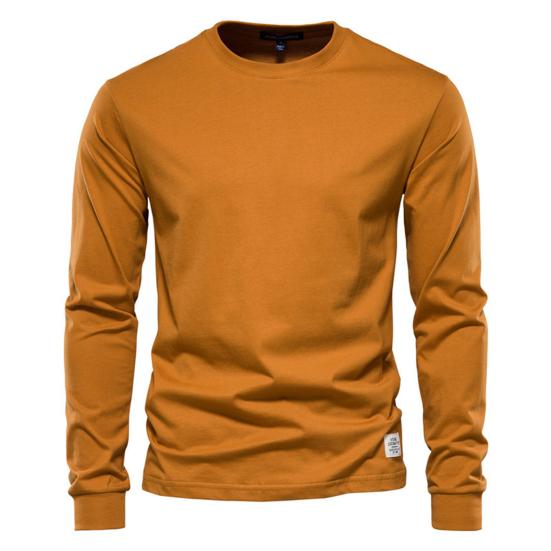 Men Tops Solid Color Cotton Pullover Comfortable Anti-pilling Crew Neck Elastic Cuff