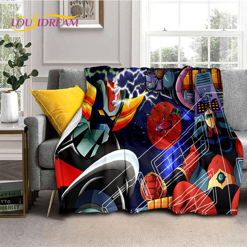 3D Cartoon UFO Robot Grendizer Anime Soft Blankets,Keep Warm Flannel Throw Blanket for Picnic Beds Sofa Home Bedroom Gifts Kids