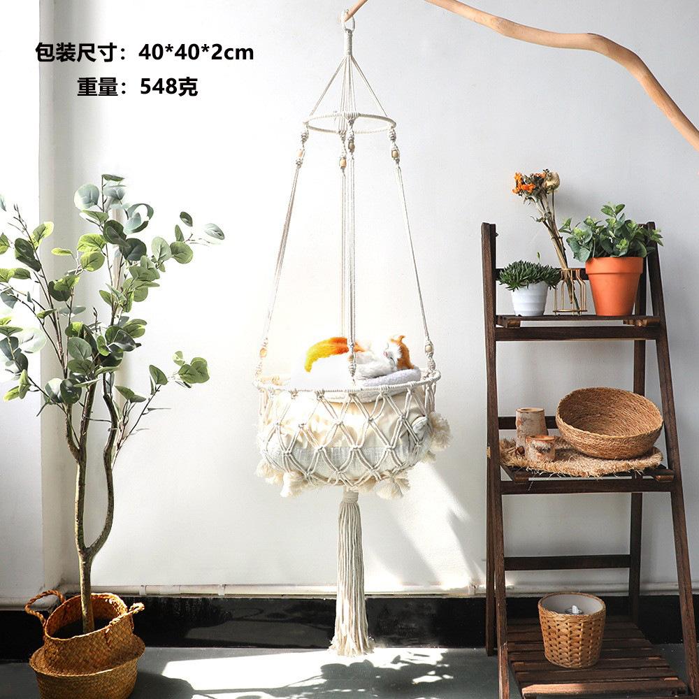 Bohemian Woven Cat Nest Hammock with European Mesh Pocket Summer Pendant Cat Hammock Swing Hanging Pet Bed for Cats