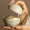 Secret Yellow Spherical Round Fusion Kuaike Ru Kiln A Pot And A Cup Of Travel Tea Set Flower And Bird Picture Outdoor Portable Tea Set Small Set