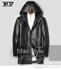 Men's Genuine Lambskin Hooded Leather Jacket, Slim Fit, Mid-Length Outerwear