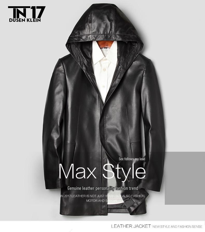 Men's Genuine Lambskin Hooded Leather Jacket, Slim Fit, Mid-Length Outerwear