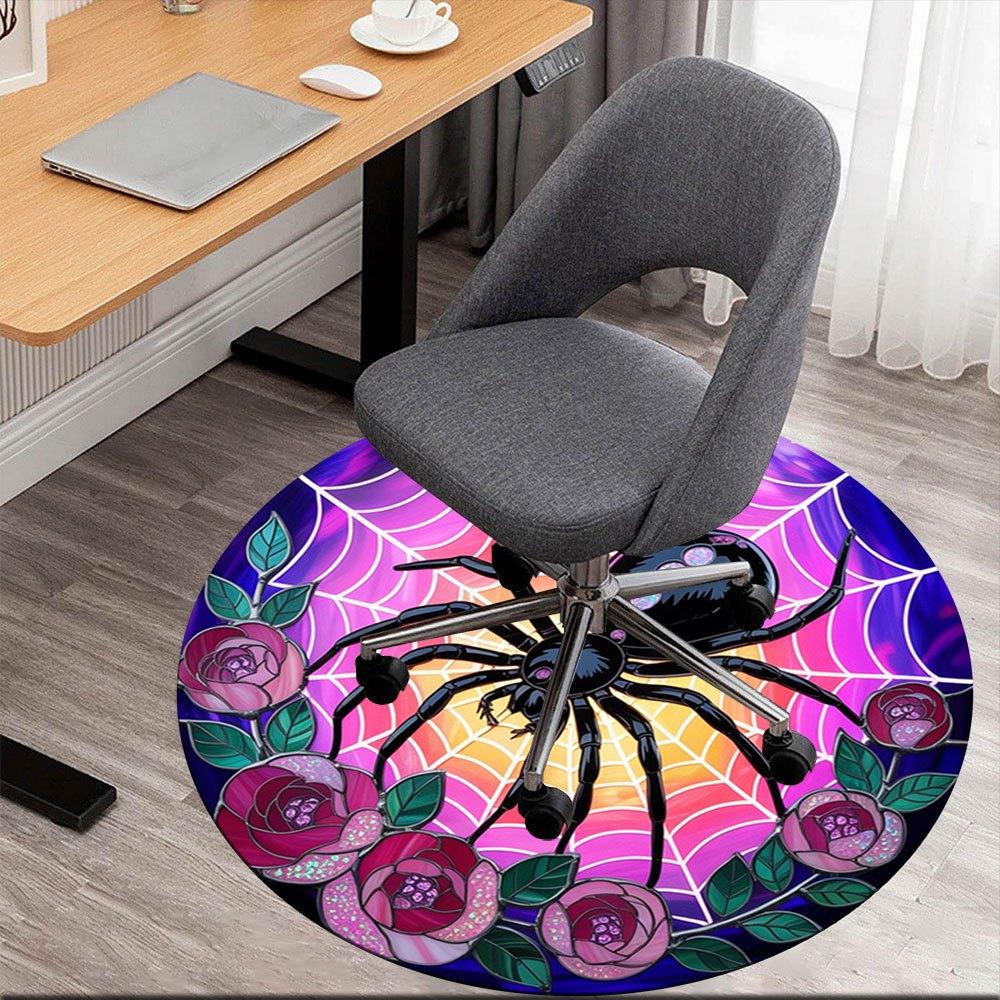 

Stained Glass Spider Web Rose Art PanelRound Non-Slip chair mat chair carpet for office Rugs for Office Decor Gift For Valentine s Day Mother s Day Ha 80cm by 80cm