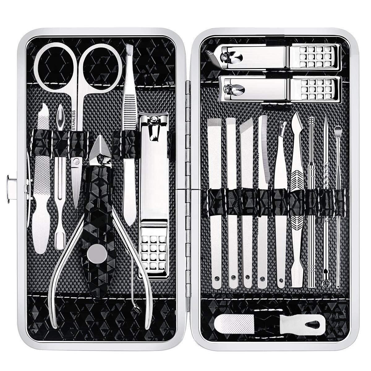 18 Pcs Stainless Steel Manicure Kit Professional Grooming Kits Nail Care Tools Manicure Set Nail Clippers Pedicure Kit чёрный