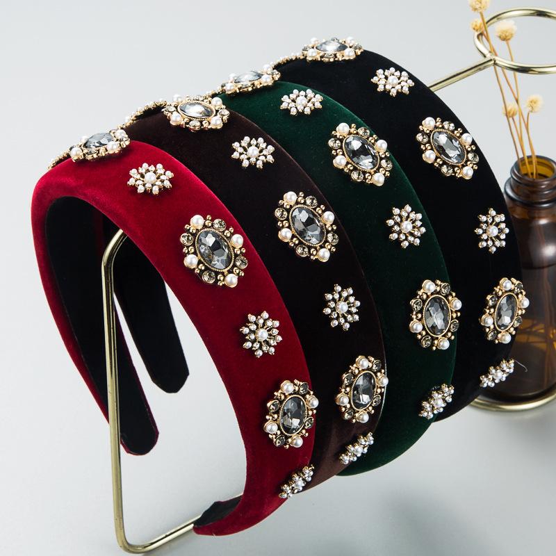 Lux Velvet Sponge Padded Rhinestone Flower Hairbands Headbands Ornament Accessories For Women Hair Accessories