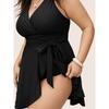 Plus Size Loose One Piece Skirted Swimsuit Women Belly Hiding Lace Up Beach Swimwear