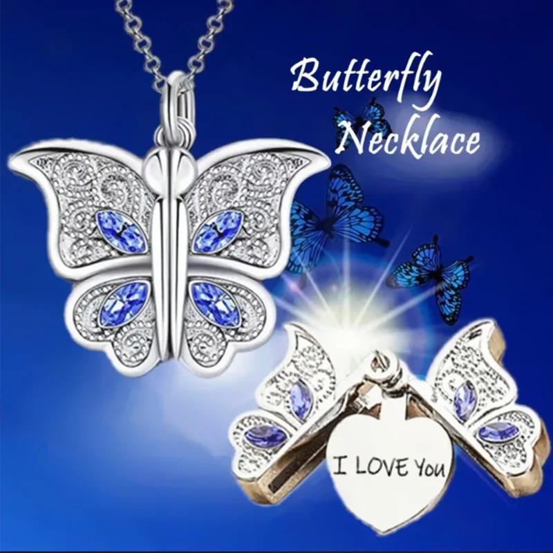 Exquisite Mode Schmetterlingskette für Frauen Ich Liebe DICH Kette Kann Anhänger öffnen Damen Schmuck Accessoires Collares Mujer