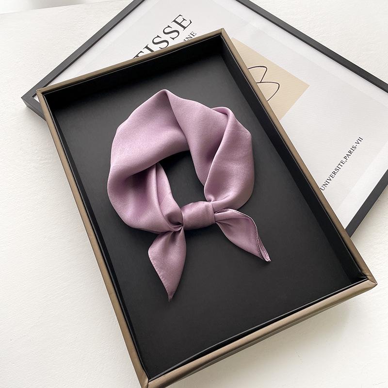 Silk Square Scarf: Solid Color Rolled Edge Headscarf for Women (53cm)