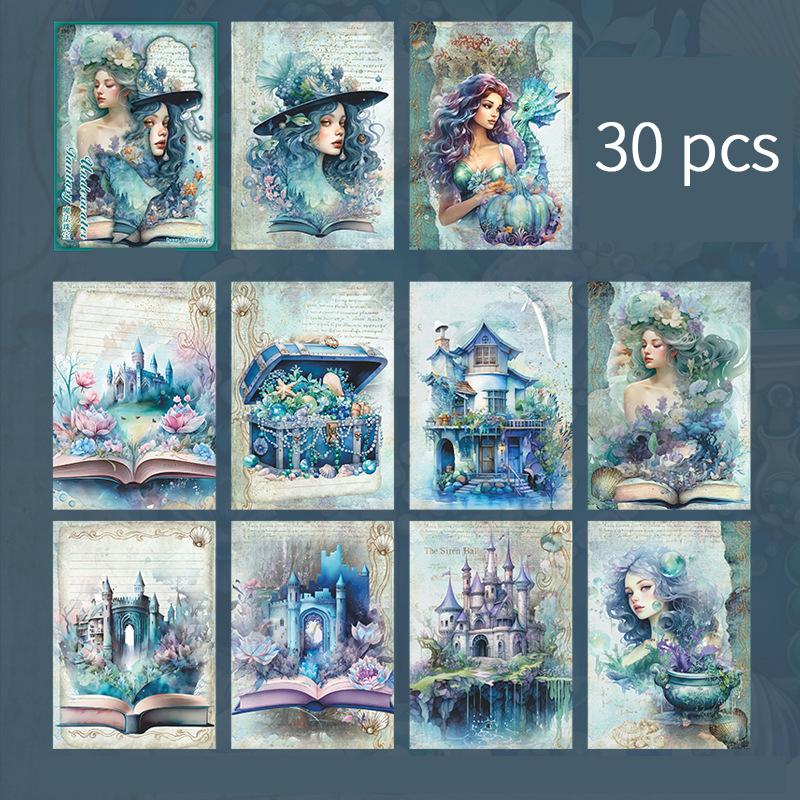 

30 pcs Vintage aesthetic Underwater world theme material paper Decorative Diary Album Background paper Junk Journal Supplies