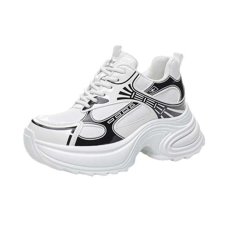 Fashion 9CM Chunky Sneakers for Women Genuine Leather Women Casual Shoes Women Spring Fashion Sneakers Walking Shoes Platform Heel Wedge