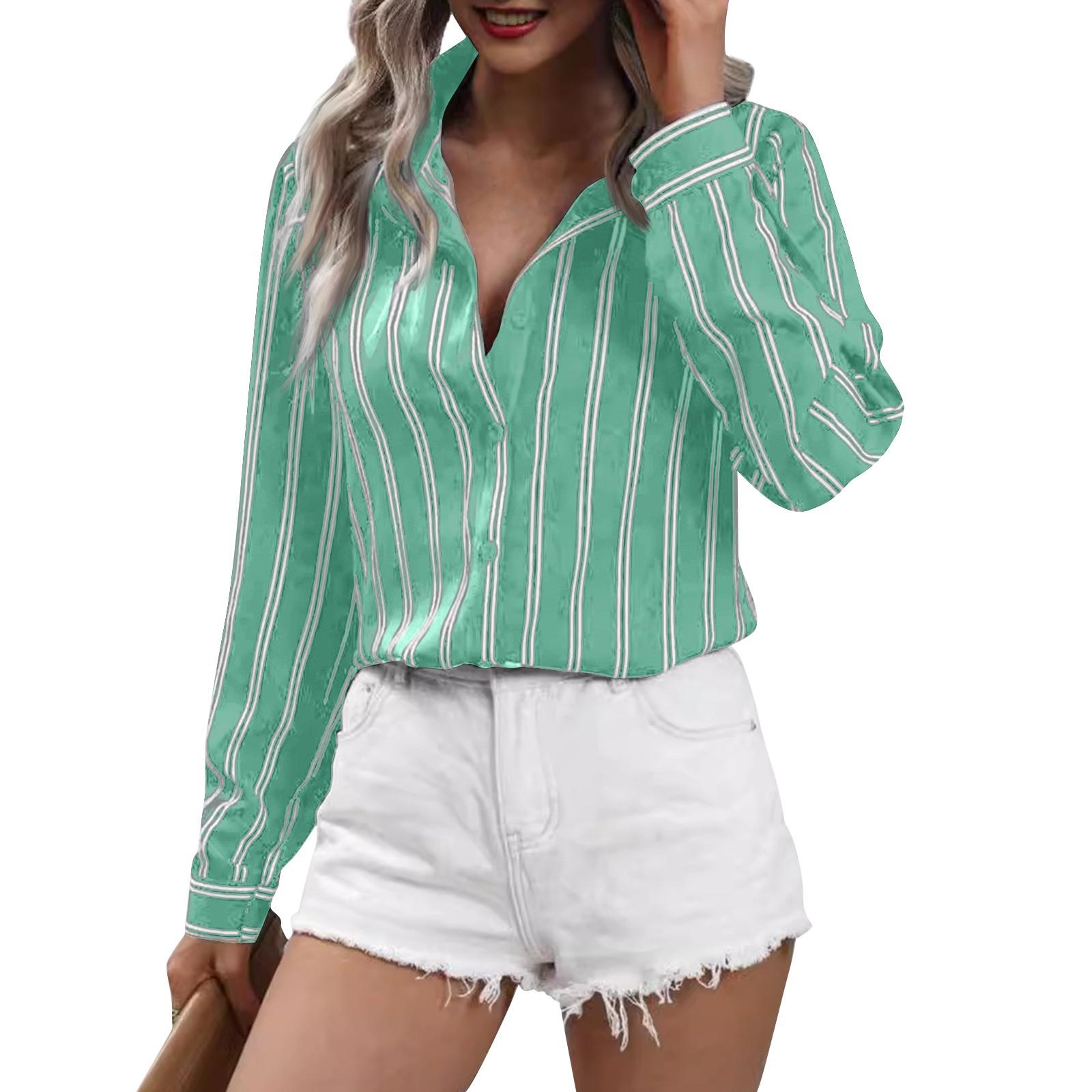 Женская модная полосатая рубашка свободного типа с длинным рукавом XL арбуз красный — фото 7