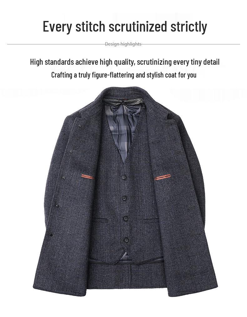 Men's Double-Faced Wool Blend Mid-Length Coat - Business Casual Down Jacket for Middle-Aged Dads