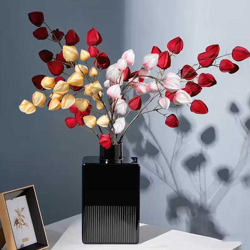 1PC Flower Arrangement Elegant Simulated Leaves Ornaments DIY Artistic Artificial Plant Scenery Lantern Fruit Branches 97CM