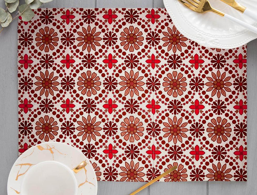 Placemat Baroque Style Geometric Flower Table Mat Cloth Non-slip Insulation Desktop Pad Creative Vintage Boho Art Cup Coaster 2pcs 30x45cm