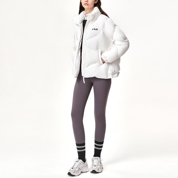 Fila Logo Solid Color Hooded Warm Down Jacket Women Outerwear White F11W149902F-WT