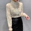 Solid Color Long-sleeved Sexy Lace Shirt Women's Spring Korean Version Slim Standing Neck Simple Versatile Shirt