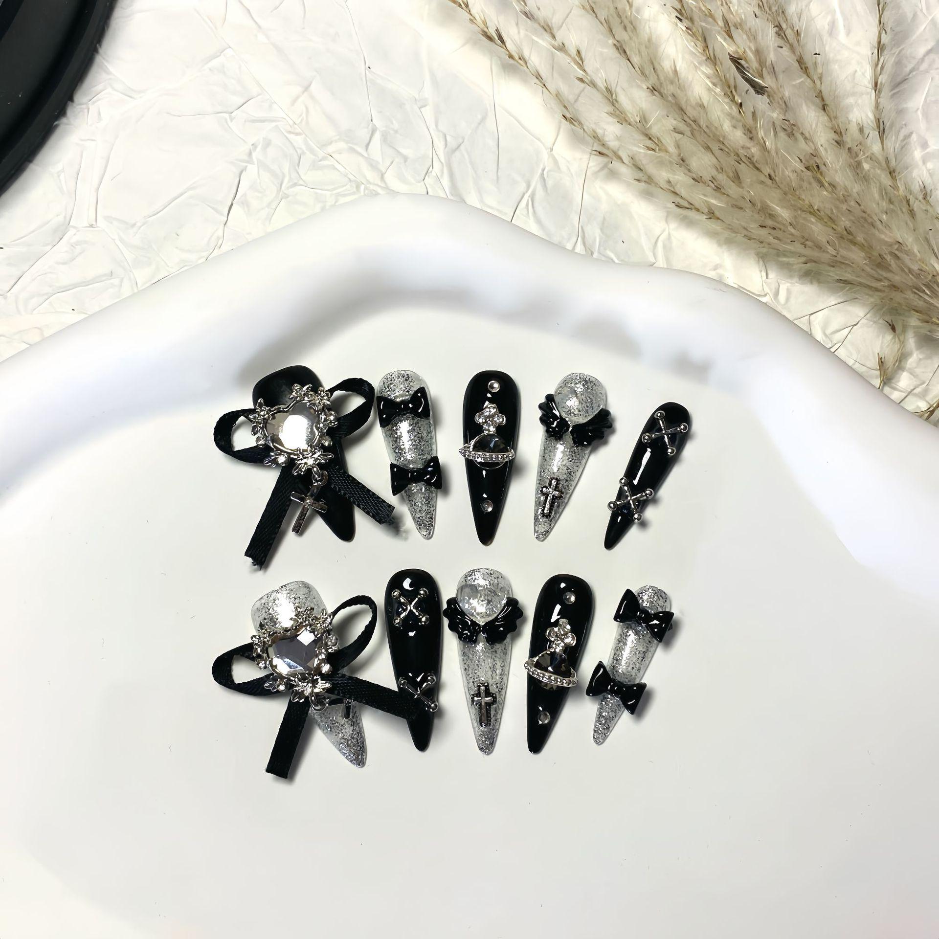 

Y2K Black Lolita Ballet Style Press-on Nails - Handmade Nail Art Extra Small