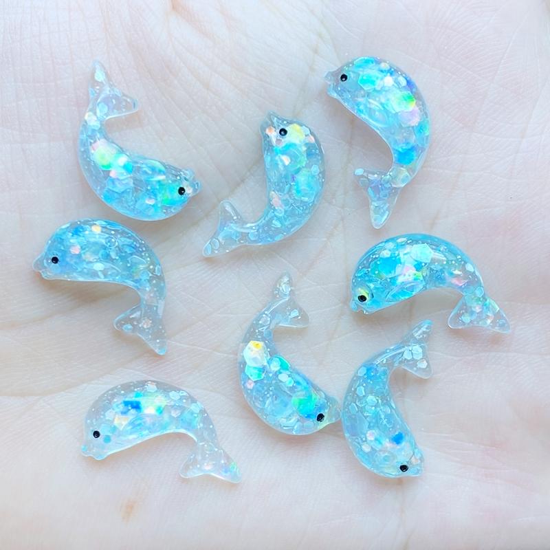 20Pcs Resin Lovely Mini Cartoon Shining Dolphin Flatback Cabochon Scrapbook Kawaii DIY Jewelry Craft Decoration Accessories L69