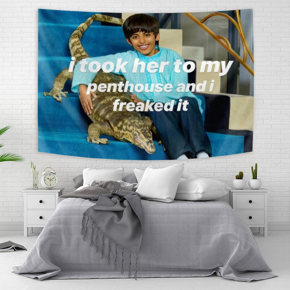 

I Took Her To My Penthouse And I Freaked It Tapestry Ravi Funny Art Tapestry Aesthetic Room Decor Party Backdrops Cloth Banner 74x94cm(29x37in)