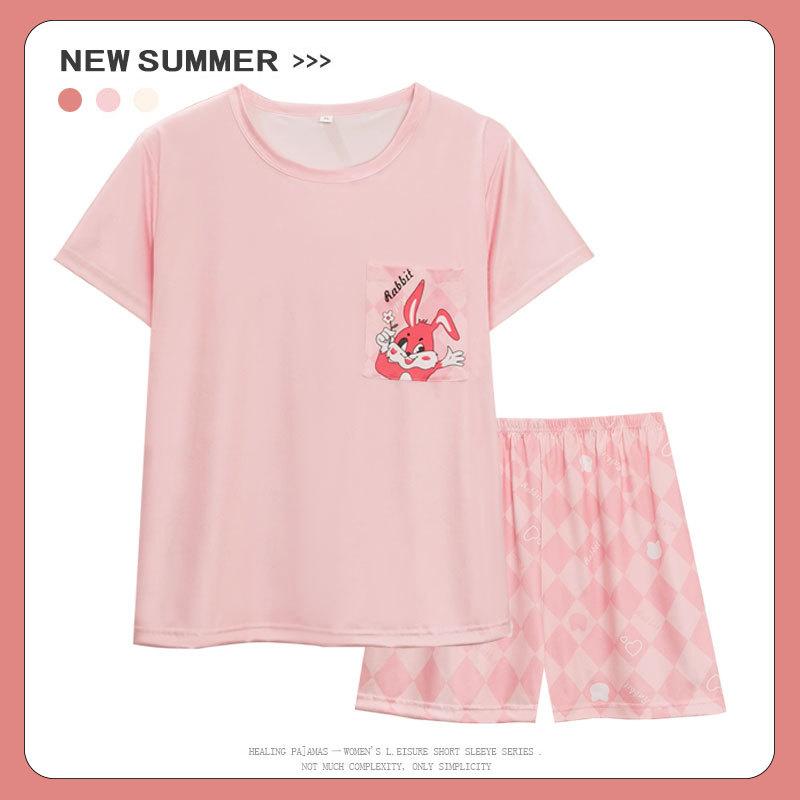 Cartoon sweet pajamas women's summer short-sleeved shorts new imitation cotton casual loose girls loungewear suit