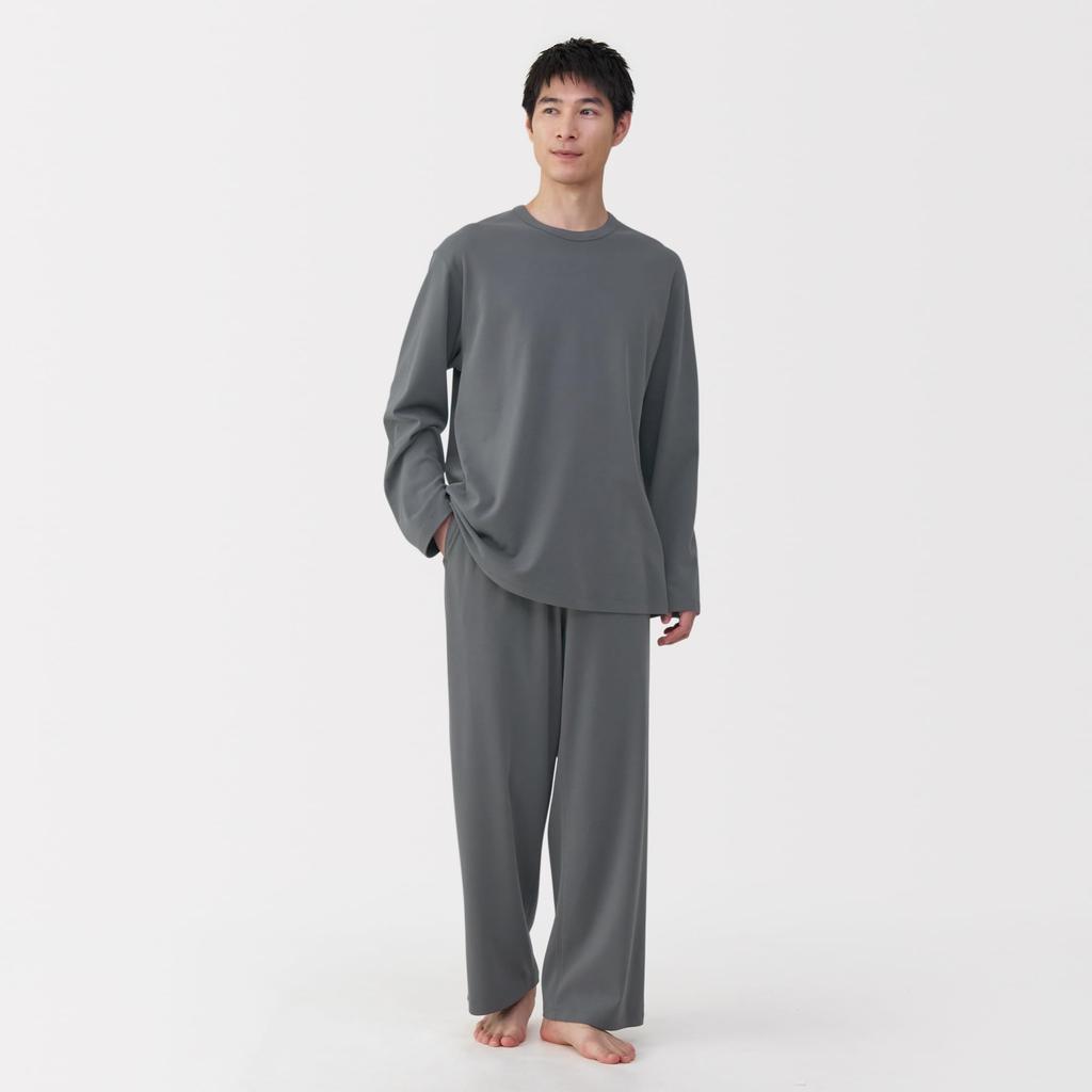 MUJI Smooth Knit Long Sleeve Loungewear Set Charcoal Size L Men's (FB0ZJA5A), Gray,