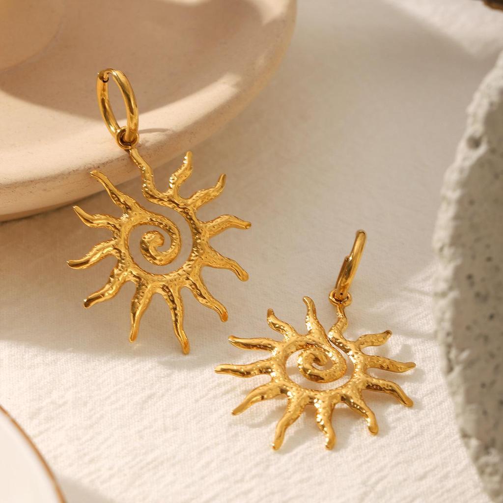 European-American Hollow Spiral Sun Pendant Stainless Steel Earrings - Non-fading, Light Luxury, High-End Women's Jewelry