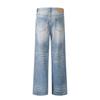 Mens Washed Gradient Denim Wide Leg Straight Cut Jeans Loose Fit Casual Streetwear Pants