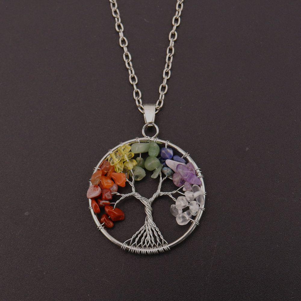 7-Color Natural Stone Crystal Tree of Life Pendant Necklace