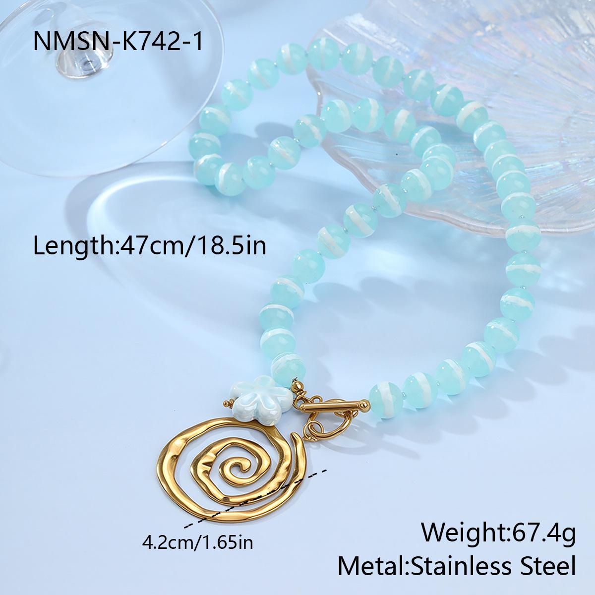 GEMCHIC Women s Fresh Beaded Spiral Pendant Necklace Stainless Steel Geometric Choker Summer Vacation Jewelry