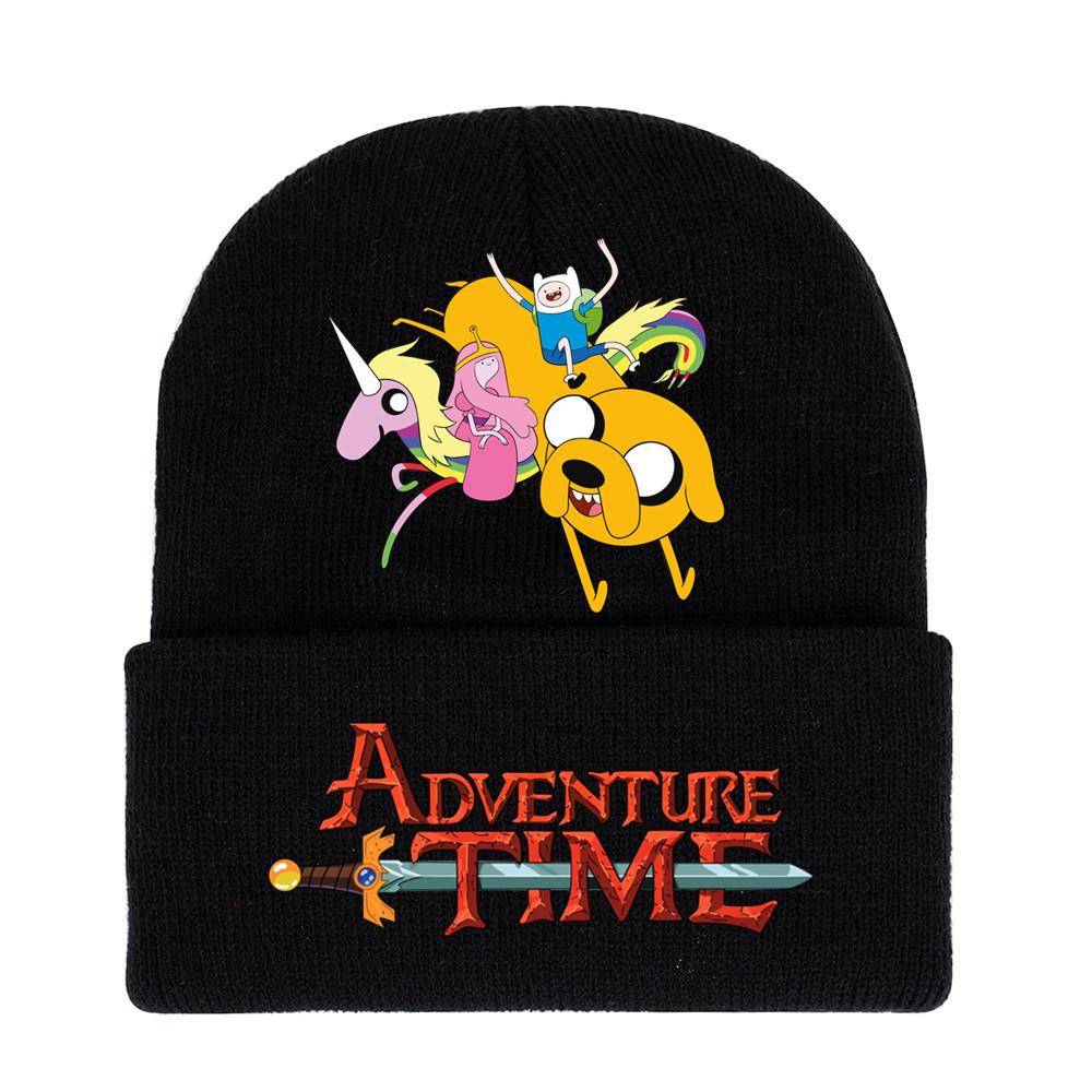 Adventure Time Cartoon Print Acrylic Knit Hat Winter Warm Unisex Beanie For Adults Teens