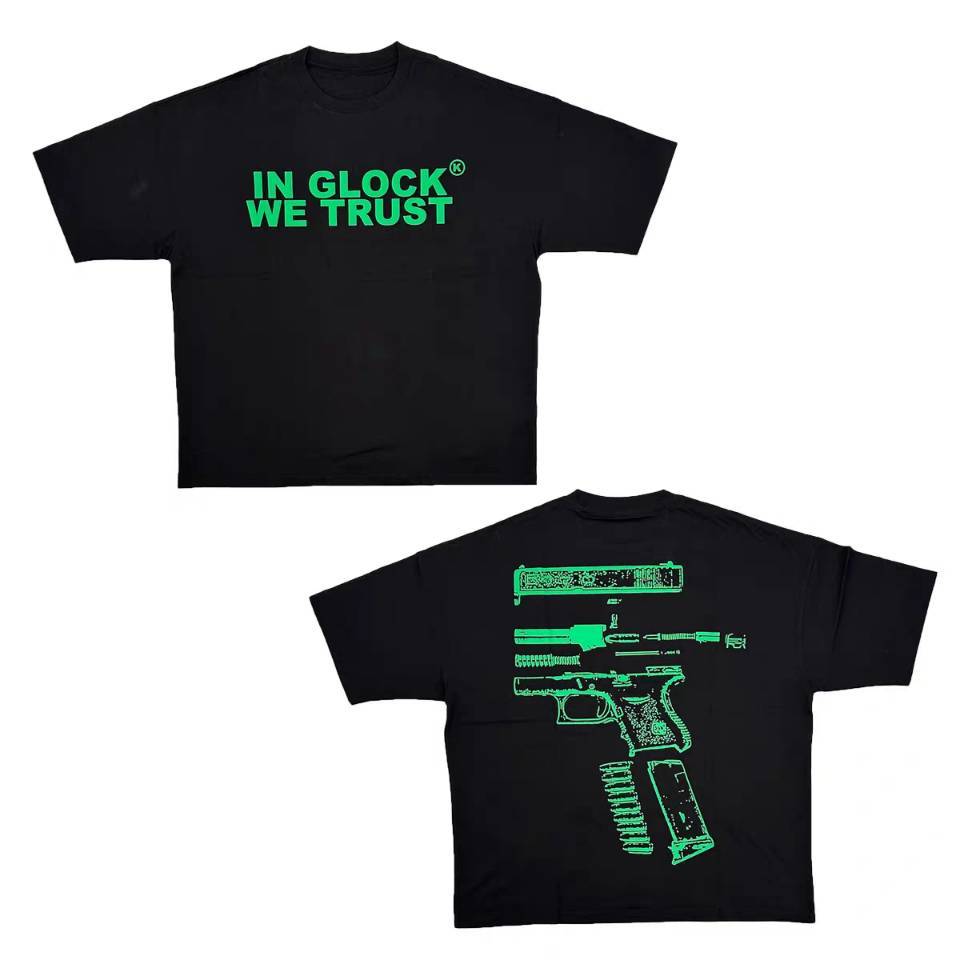Kixkz Fashion Brand Women's T-shirts IN GLOCK WE TRUST Letter Printed Short-sleeve Oversized Cotton T-shirt for Women Tops Tees