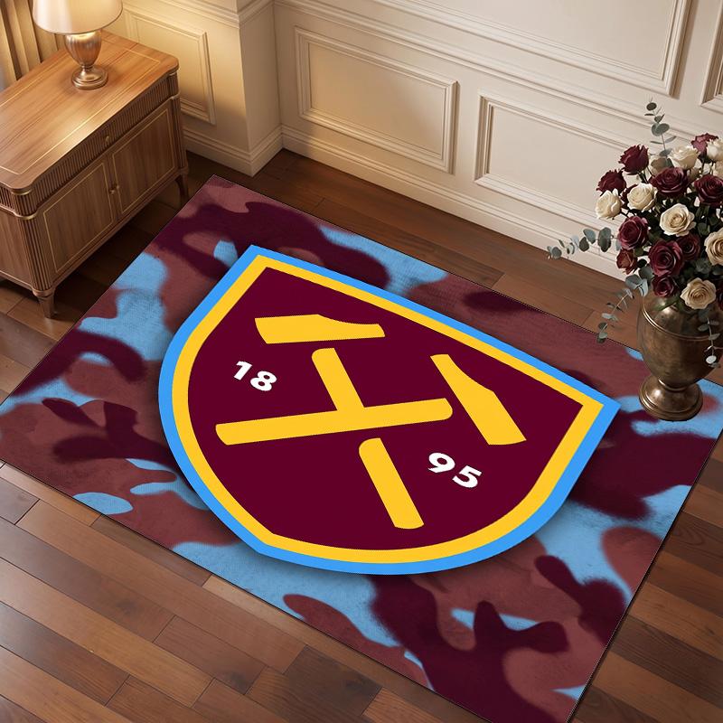 West Ham United Football Print Crystal Velvet Rug, Comfortable Water Absorbent Non Slip Indoor Floor Carpet