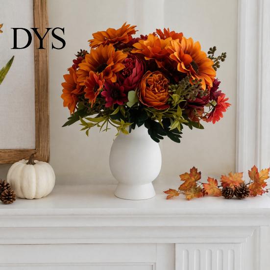 Realistic Silk Flowers for Wedding Centerpieces Sunflower Artificial Flowers, Fake Bouquet Home, Rustic Faux Arrangements Table Decor Fabric