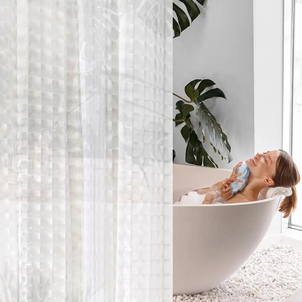 1pc Waterproof Clear Crystal Shower Curtain with Plastic Hooks, Transparent Bath Curtain for Bathroom Window Door Bath Decor