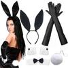 Female Cosplay Plush  Rabbit Ears Headband Tail Bowtie Masked Party Suit Outfit