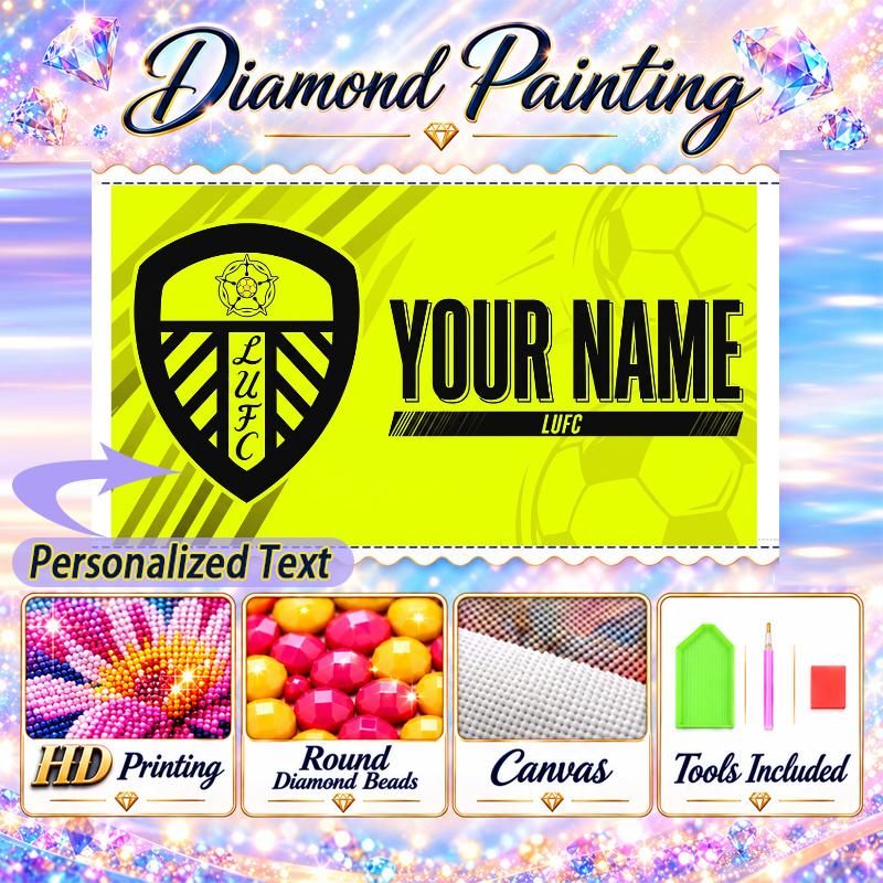 Leeds United 5D DIY Diamond Painting Custom Name Text, Full Drill Rhinestone Mosaic Art Home Gift
