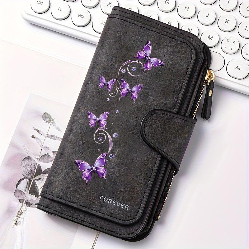 Butterfly Design Women's Long Wallet Multi - functional Portable Snap - Closure Coin Purse Ideal for Cat Lovers Birthday Gift Daily Use Fun Design