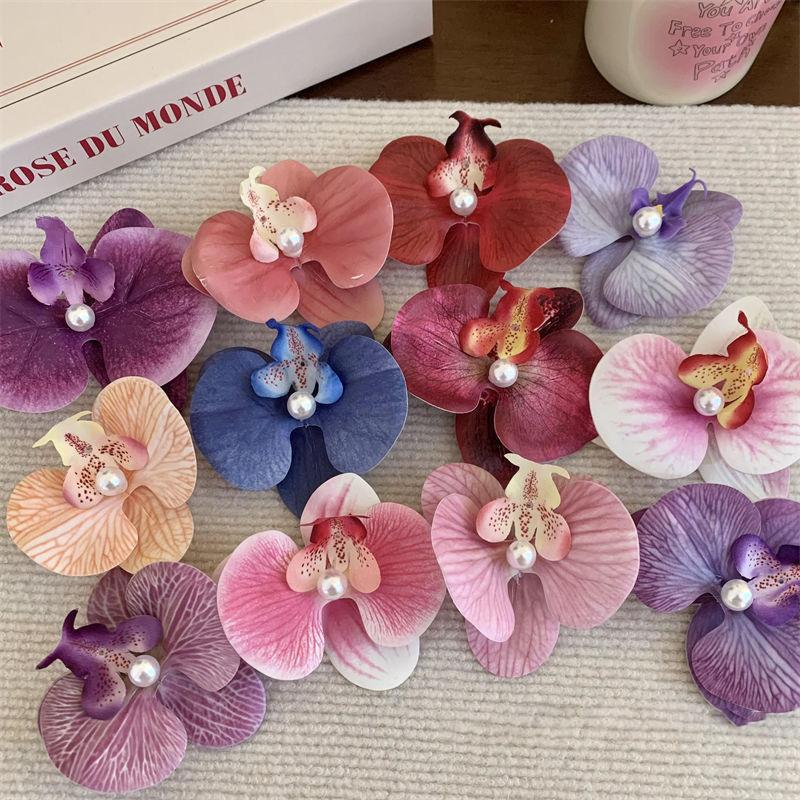 Sweet Phalaenopsis Flower Hairpin  Bohemia Creative Design Cloth Floral Pearl Hair Clip Female Headdress