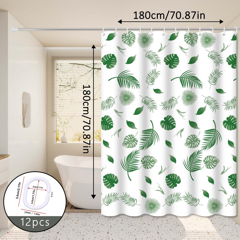 Green Leaf Versatile Shower Curtain, Fresh and Simple Bathroom Curtain, Creates a Healing Bathroom Space